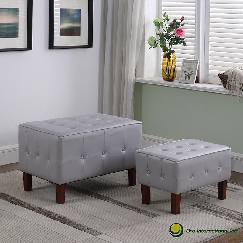 19.5" In Light Gray Leatherette Allover Tufted Piping Trim Stackable Seating W/ Wooden Legs + 1 Seat. Picture 3