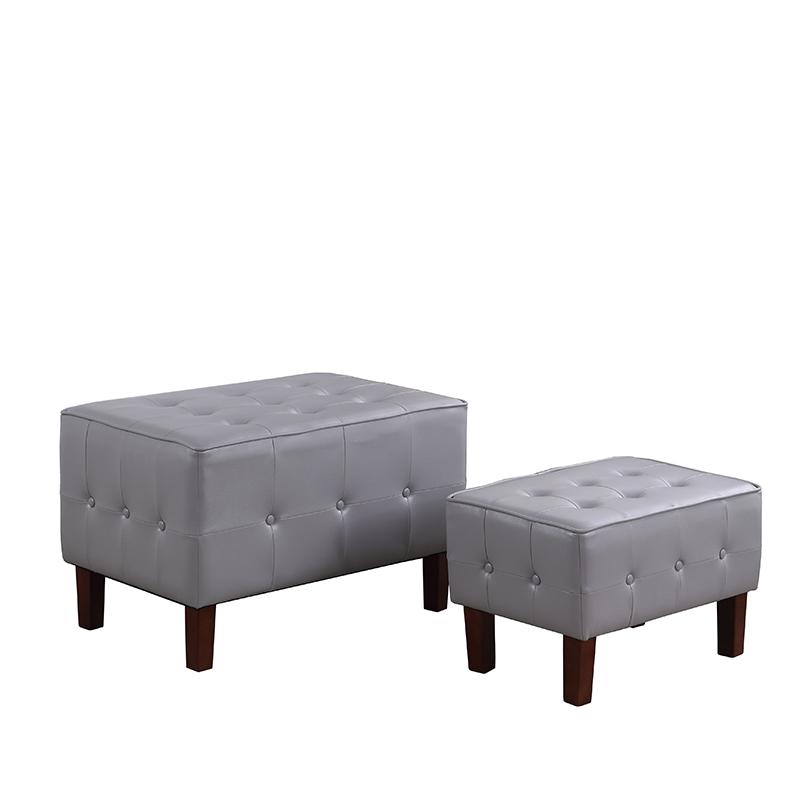 19.5" In Light Gray Leatherette Allover Tufted Piping Trim Stackable Seating W/ Wooden Legs + 1 Seat. Picture 2