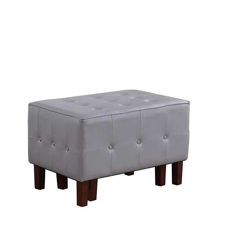 19.5" In Light Gray Leatherette Allover Tufted Piping Trim Stackable Seating W/ Wooden Legs + 1 Seat. Picture 1
