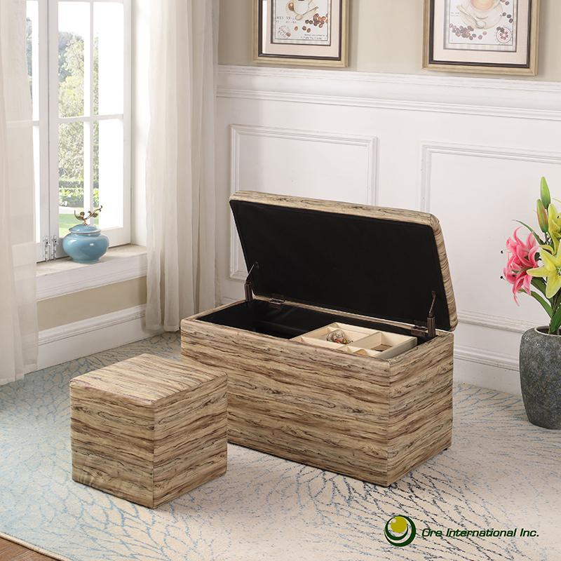 18" In Beige Multicolor Leatherette Marble Pattern Storage Ottoman Hidden Tray + 1 Seat. Picture 4
