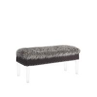 20" In Gray Horice Faux Fur Top Nailhead Storage Bench W/ Acrylic Ghost Legs. Picture 1