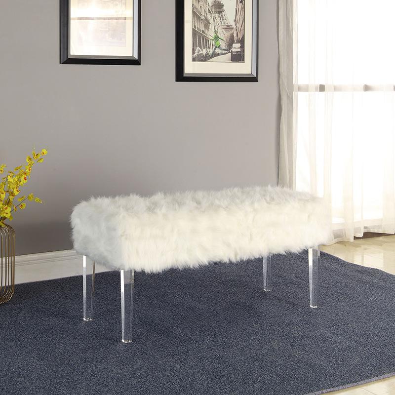 20" In White Beverly Faux Fur Storage Bench W/ Acrylic Ghost Legs. Picture 3