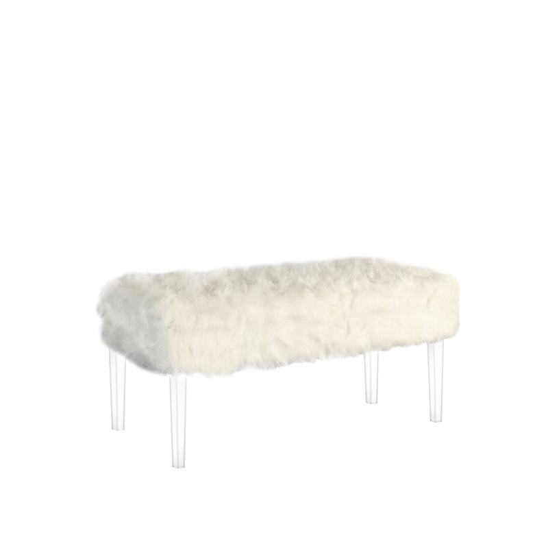20" In White Beverly Faux Fur Storage Bench W/ Acrylic Ghost Legs. Picture 1