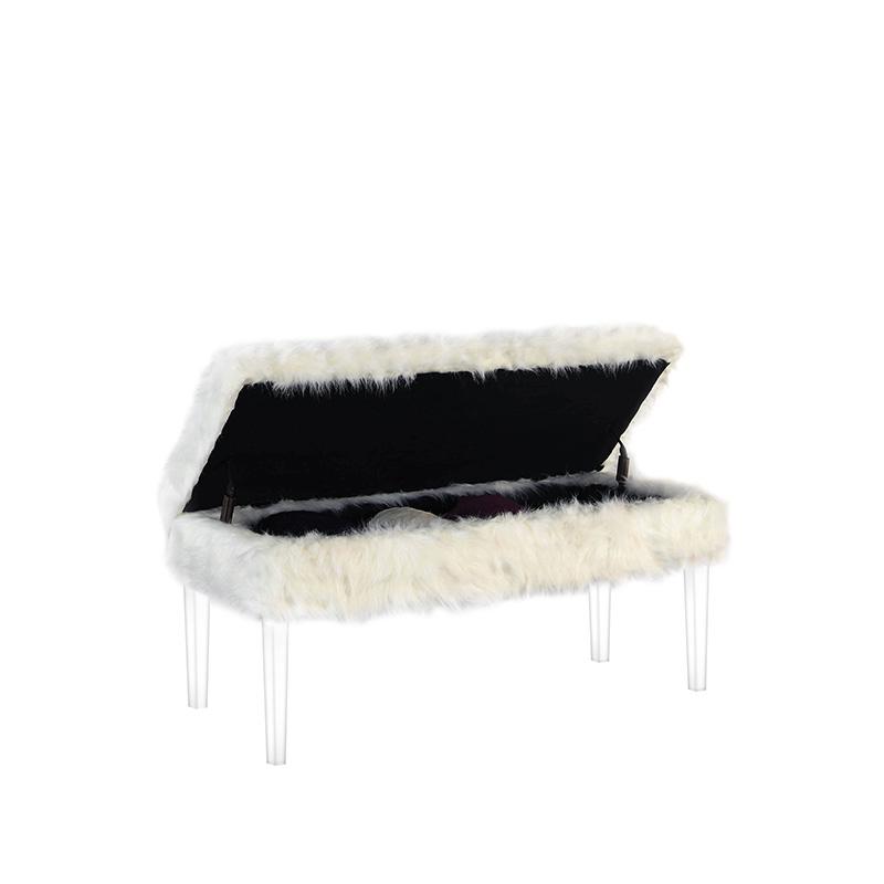 20" In White Beverly Faux Fur Storage Bench W/ Acrylic Ghost Legs. Picture 2