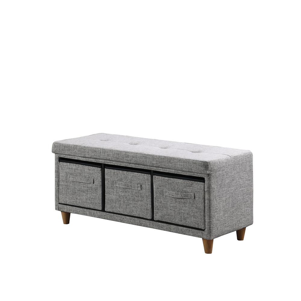 17.5" In Appleby Slate Gray Tufted Bench W/ Storage Basket Drawers. Picture 1