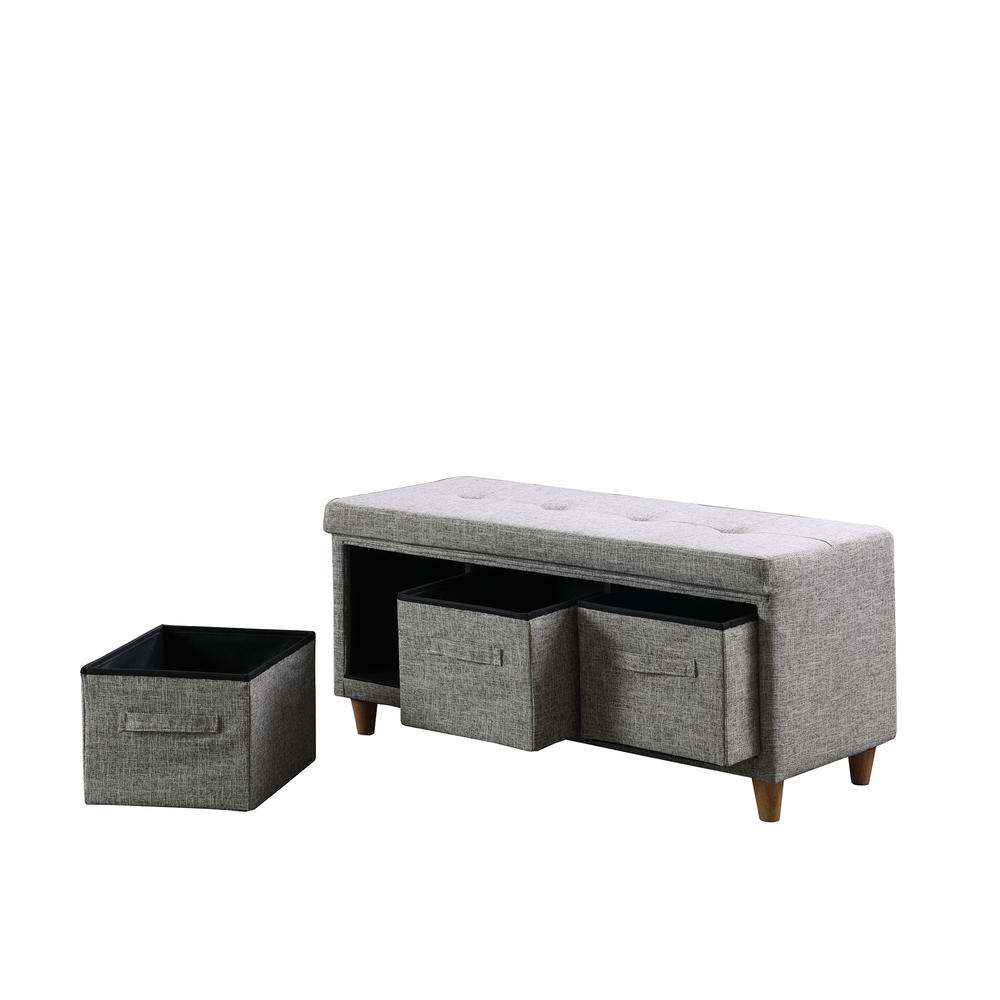 17.5" In Appleby Slate Gray Tufted Bench W/ Storage Basket Drawers. Picture 2