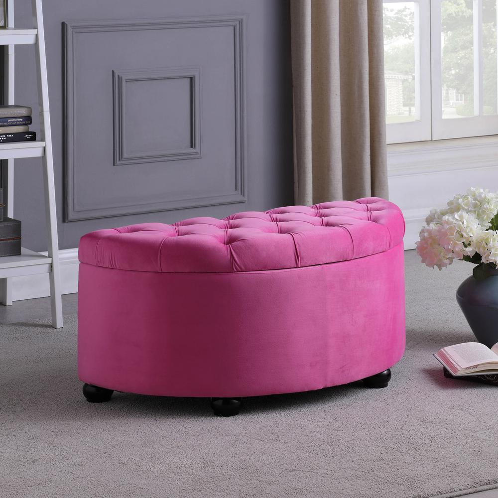 17.5"In Plush Hot Pink Gilda Tufted Half Moon Storage Bench. Picture 3