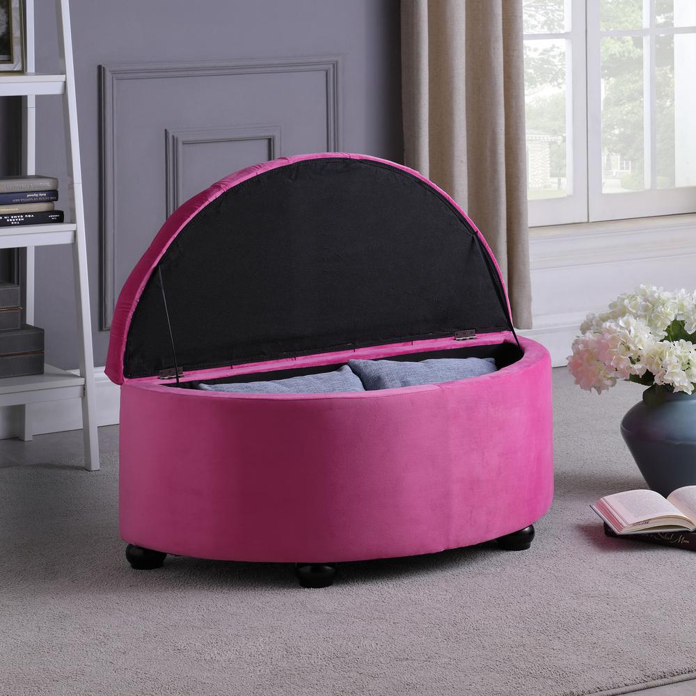 17.5"In Plush Hot Pink Gilda Tufted Half Moon Storage Bench. Picture 4