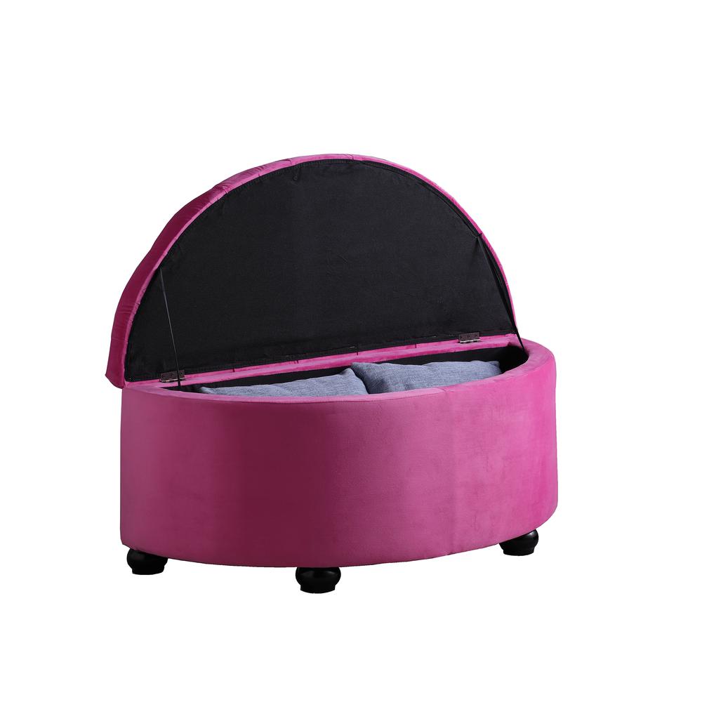 17.5"In Plush Hot Pink Gilda Tufted Half Moon Storage Bench. Picture 2