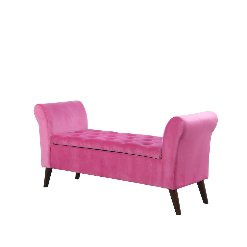 25"In Hot Pink Collette Tufted Storage Bench With Armrest. Picture 1