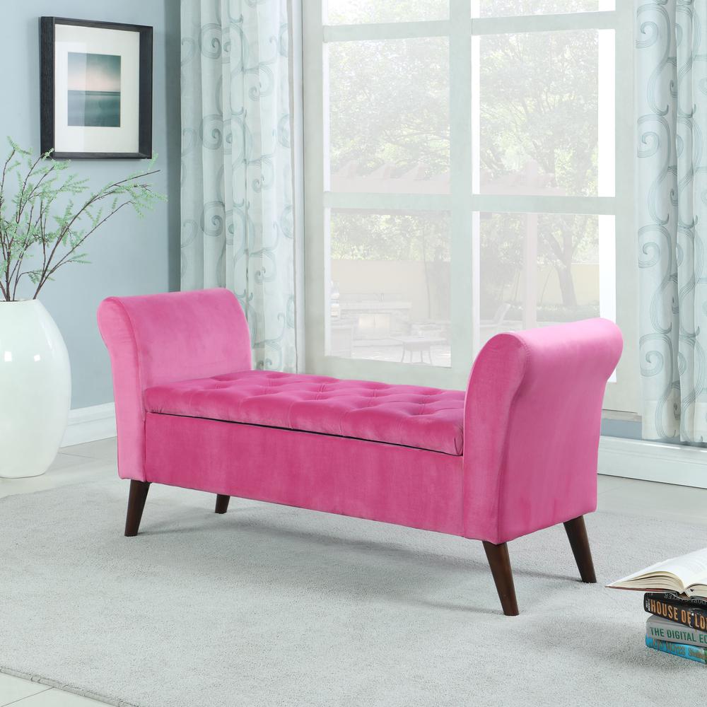 25"In Hot Pink Collette Tufted Storage Bench With Armrest. Picture 3