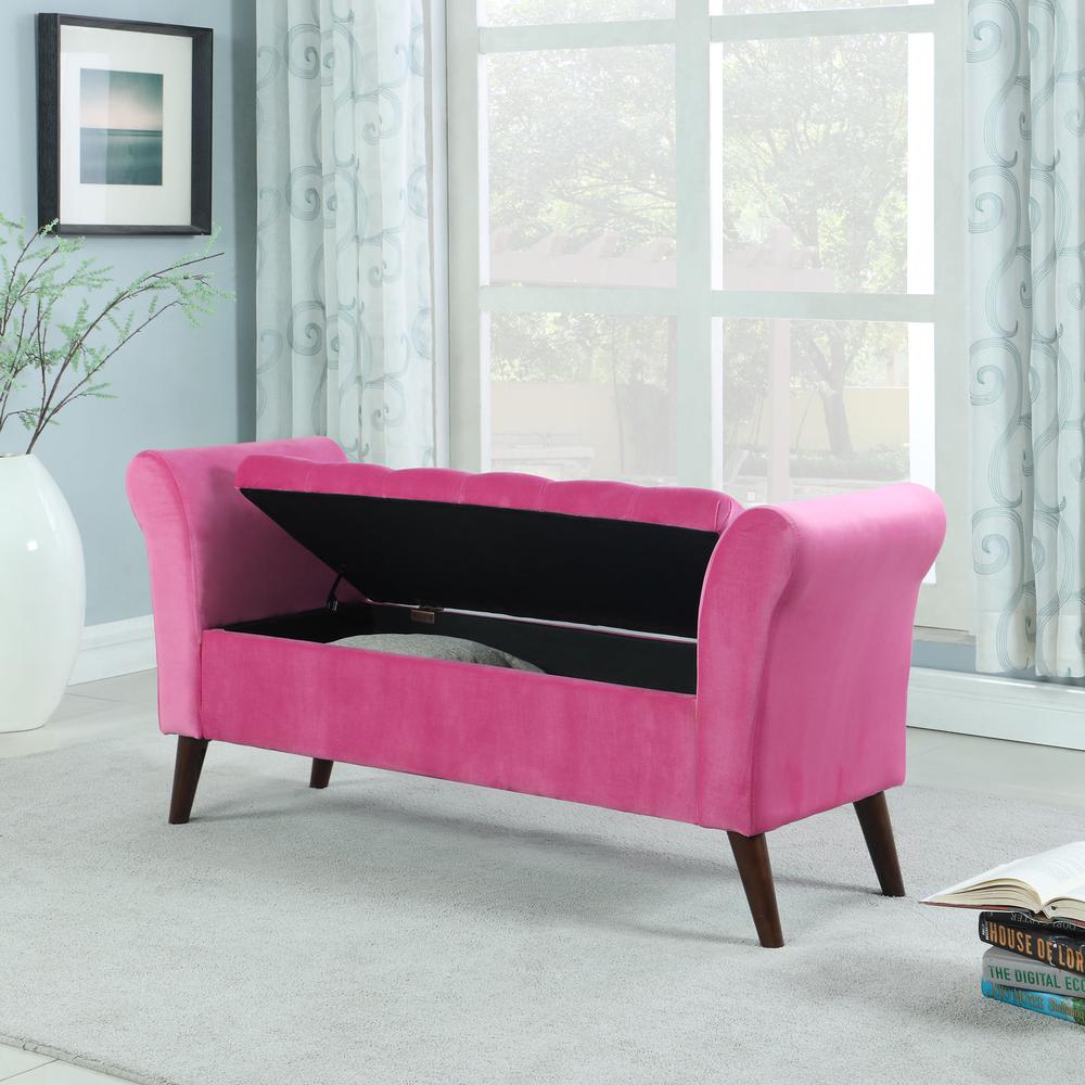25"In Hot Pink Collette Tufted Storage Bench With Armrest. Picture 4