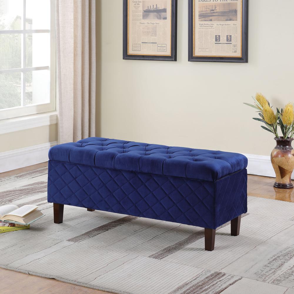 17.5"In Azure Blue Shantelle Quilted Tufted Storage Bench. Picture 3