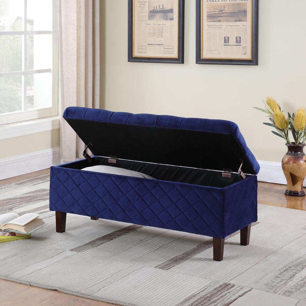 17.5"In Azure Blue Shantelle Quilted Tufted Storage Bench. Picture 4
