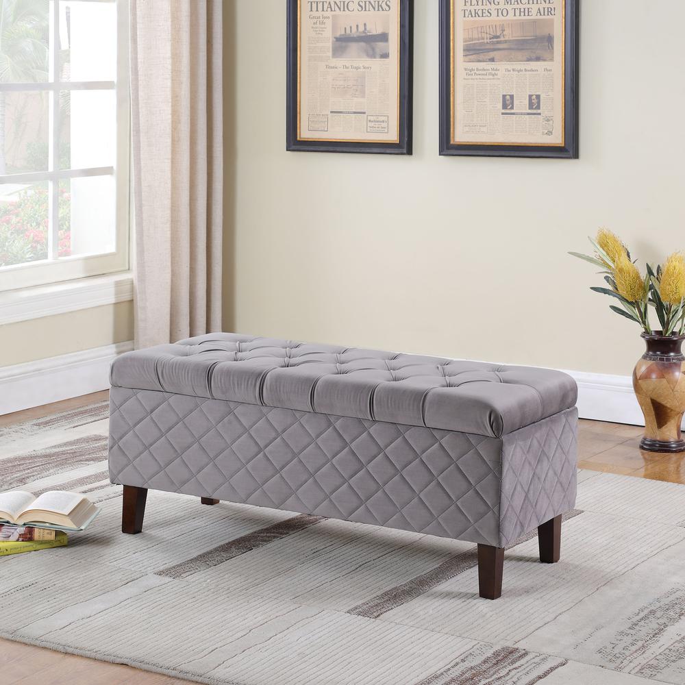 17.5"In Fossil Gray Blue Shantelle Quilted Tufted Storage Bench. Picture 3