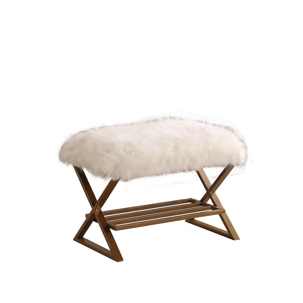 17" In Kelli White Faux Fur Matte Gold Vanity Seating. Picture 1