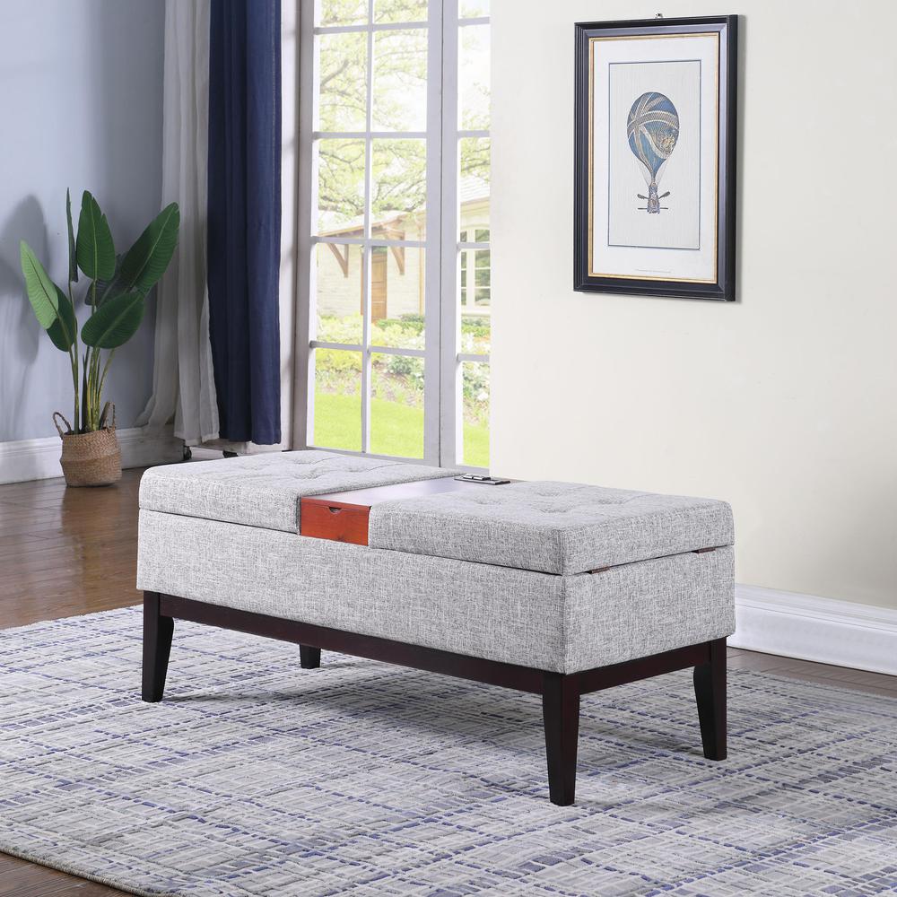 18" In Light Gray Charlton Dual Lift Storage Bench Hidden Compartment W/ Charging Station. Picture 3