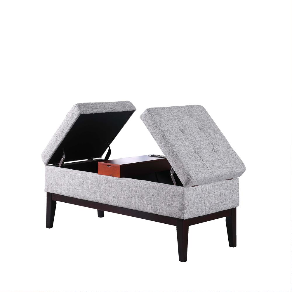 18" In Light Gray Charlton Dual Lift Storage Bench Hidden Compartment W/ Charging Station. Picture 2