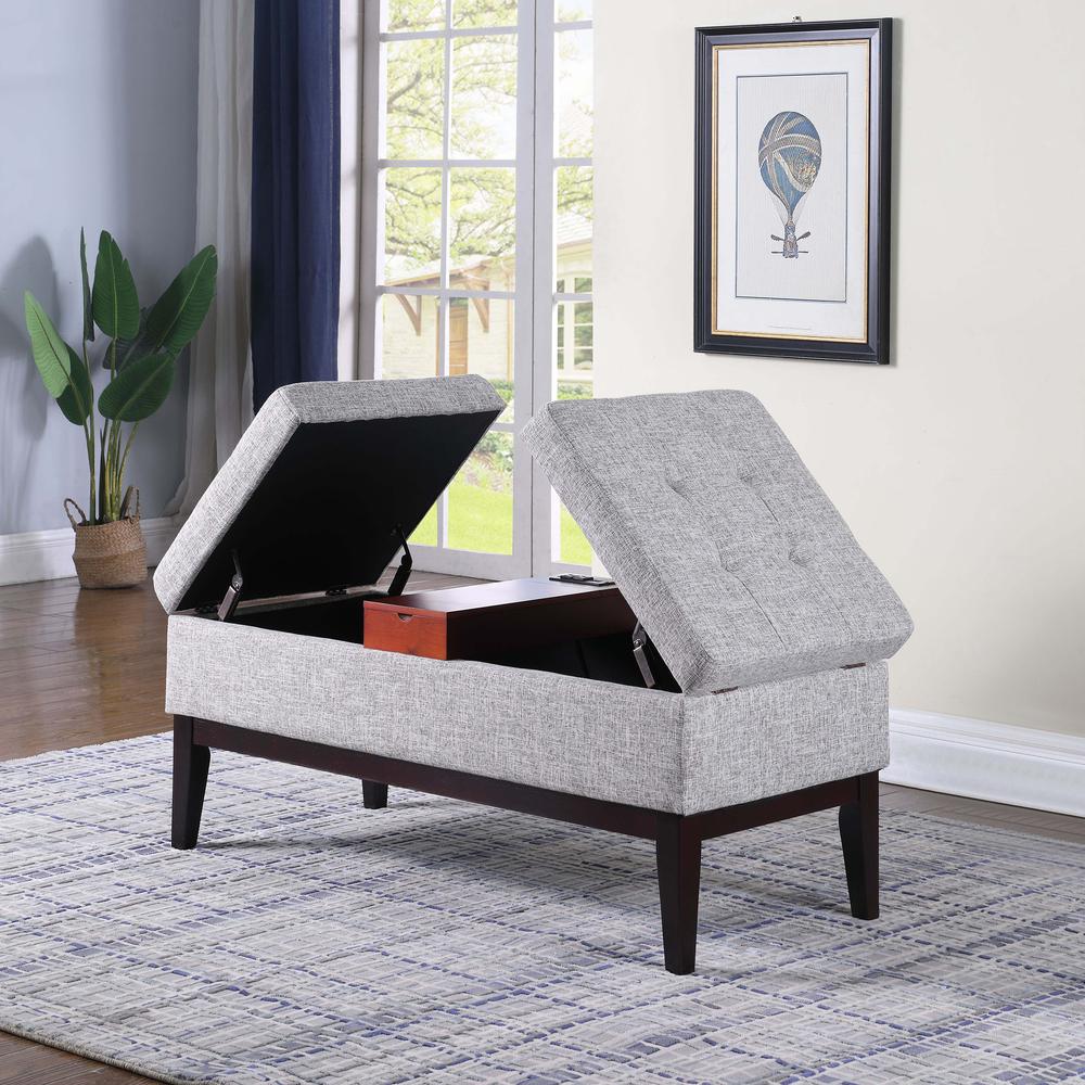 18" In Light Gray Charlton Dual Lift Storage Bench Hidden Compartment W/ Charging Station. Picture 4