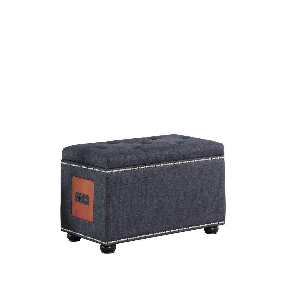 19" In Dark Gray Melo Tufted Nailhead Trim Storage Ottoman W/ Charging Station. The main picture.