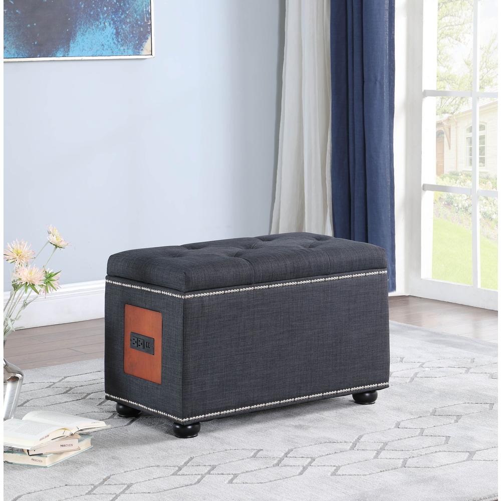 19" In Dark Gray Melo Tufted Nailhead Trim Storage Ottoman W/ Charging Station. Picture 3