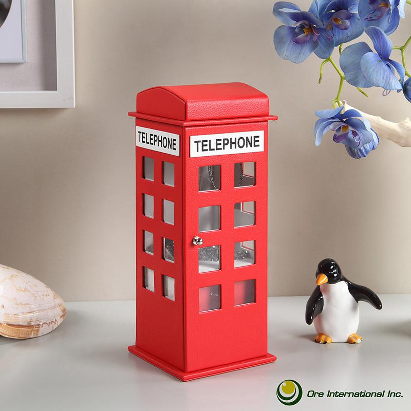 11.5" In British Red Telephone Booth Leather Jewelry Box. Picture 3