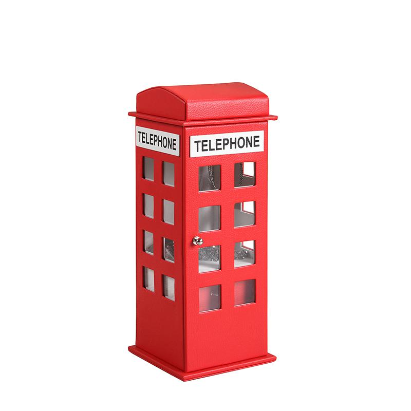 11.5" In British Red Telephone Booth Leather Jewelry Box. Picture 1