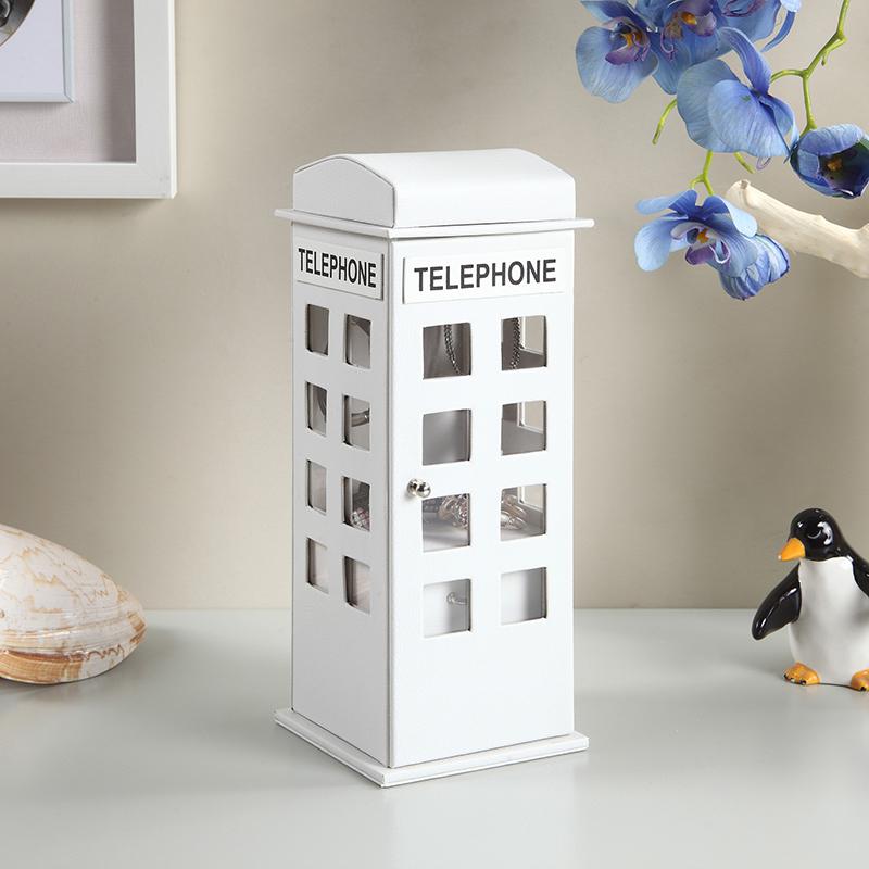 11.5" In British White Telephone Booth Leather Jewelry Box. Picture 3