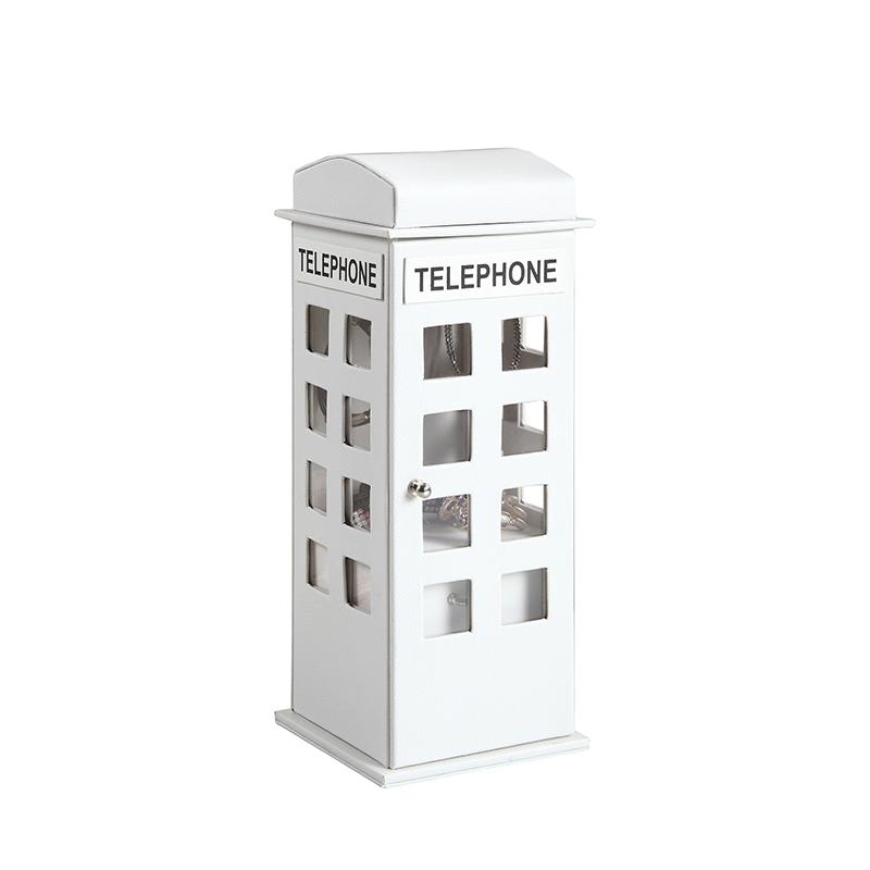 11.5" In British White Telephone Booth Leather Jewelry Box. Picture 1