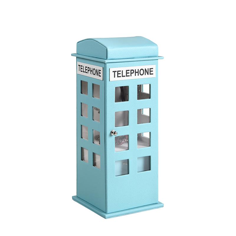 11.5" In British Pastel Blue Telephone Booth Leather Jewelry Box. Picture 1