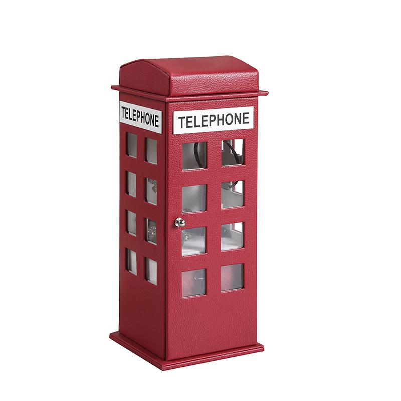 11.5" In British Burgundy Red Telephone Booth Leather Jewelry Box. Picture 1