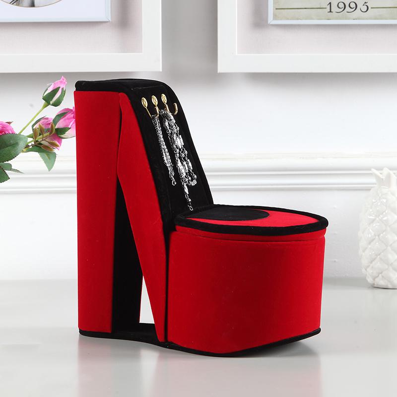 9" In Red Velvet High Heel Shoe Display W/ Hooks Jewelry Box. Picture 3
