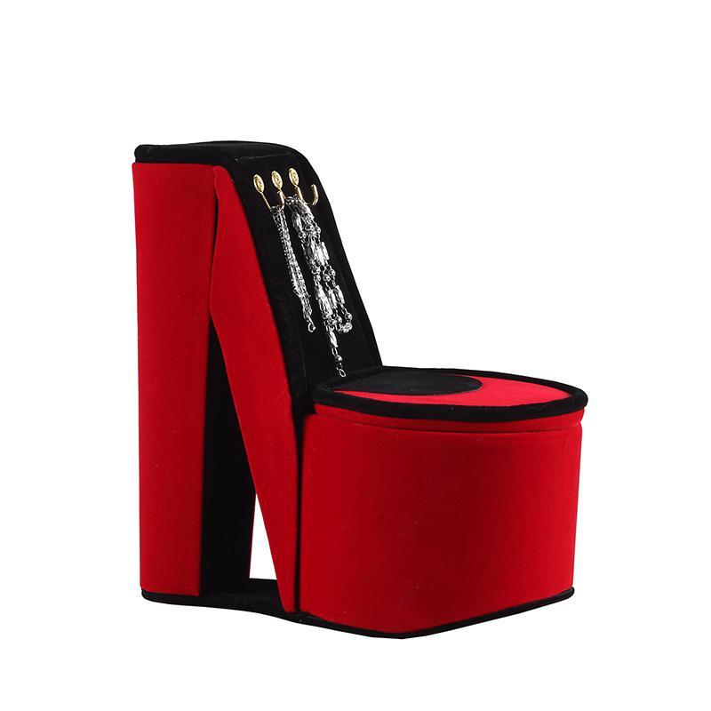 9" In Red Velvet High Heel Shoe Display W/ Hooks Jewelry Box. Picture 1