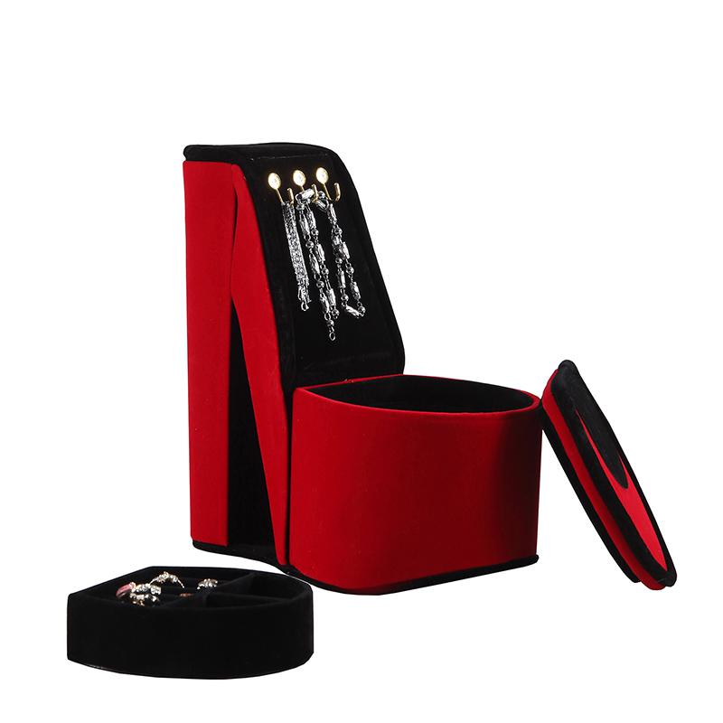 9" In Red Velvet High Heel Shoe Display W/ Hooks Jewelry Box. Picture 2