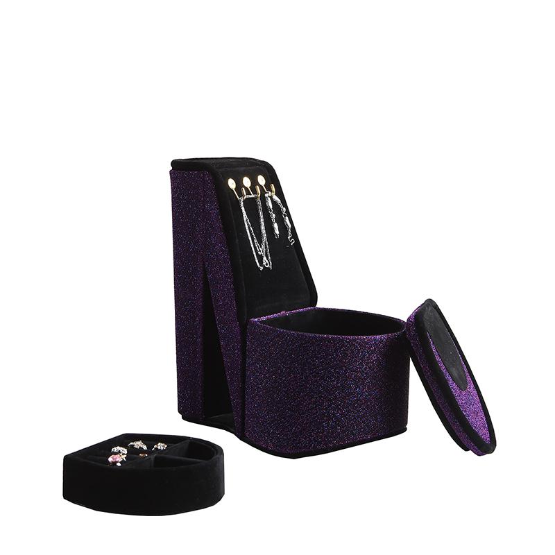 9" In Purple Iridescent Velvet High Heel Shoe Display W/ Hooks Jewelry Box. Picture 2