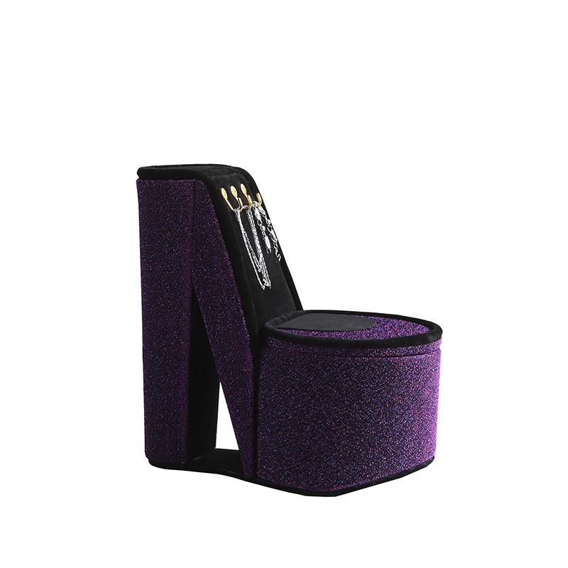 9" In Purple Iridescent Velvet High Heel Shoe Display W/ Hooks Jewelry Box. Picture 1
