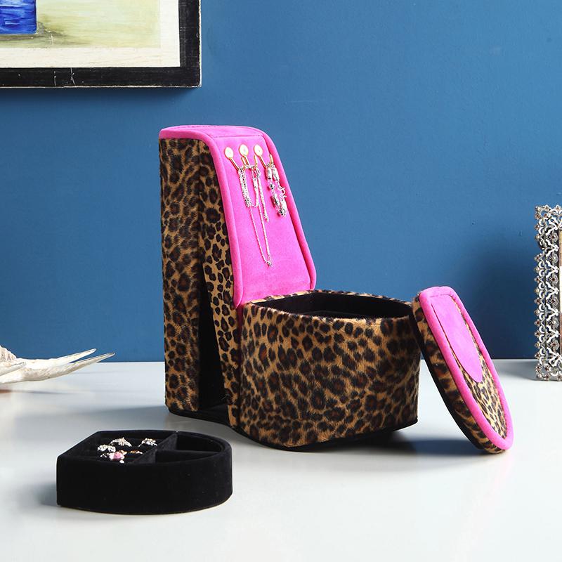 9" In Cheetah Print High Heel Shoe Display W/ Hooks Jewelry Box. Picture 4