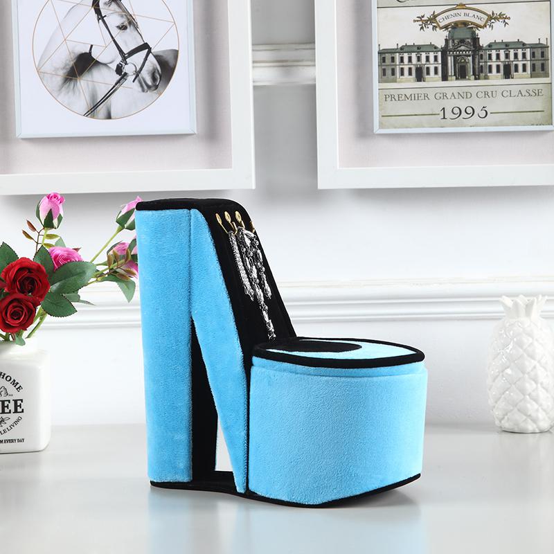 9" In Turquoise Velvet High Heel Shoe Display W/ Hooks Jewelry Box. Picture 3