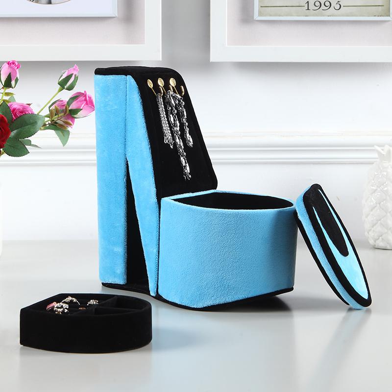 9" In Turquoise Velvet High Heel Shoe Display W/ Hooks Jewelry Box. Picture 4