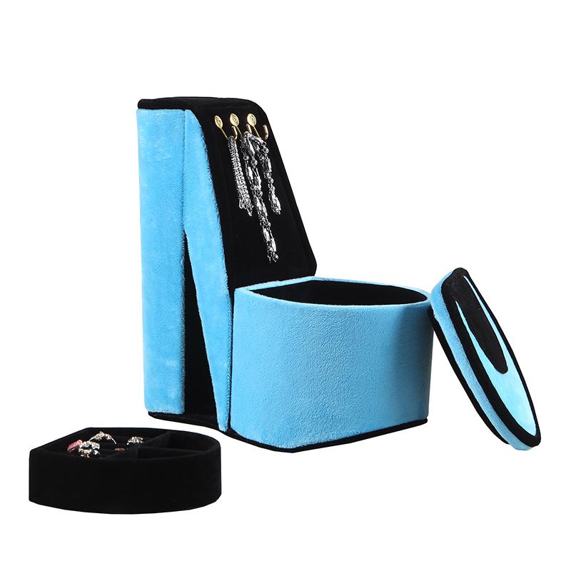 9" In Turquoise Velvet High Heel Shoe Display W/ Hooks Jewelry Box. Picture 2
