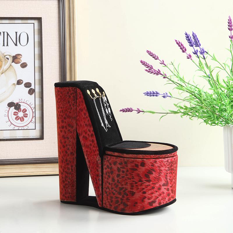 9" In Leopard Iridescent Print High Heel Shoe Display W/ Hooks Jewelry Box. Picture 3