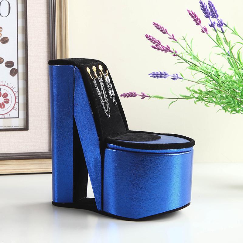 9" In Blue Iridescent Velvet High Heel Shoe Display W/ Hooks Jewelry Box. Picture 3