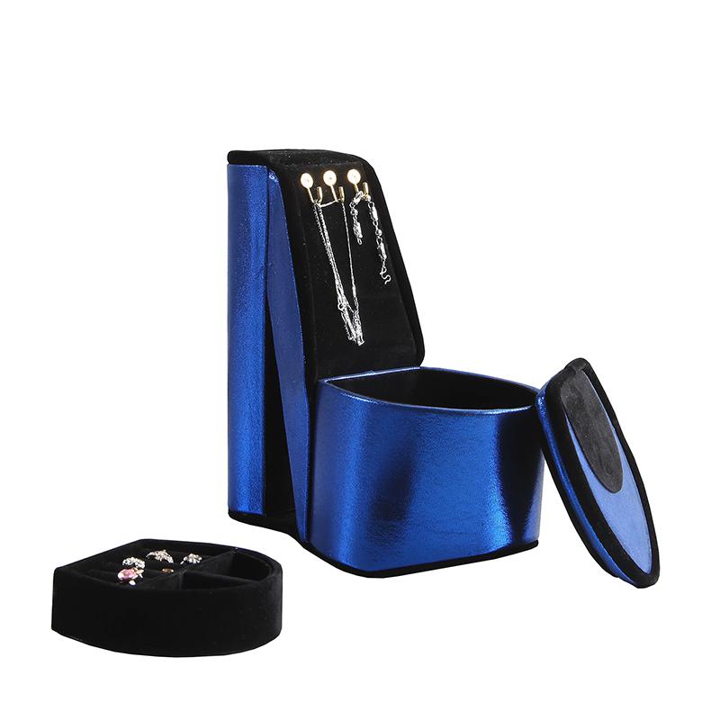 9" In Blue Iridescent Velvet High Heel Shoe Display W/ Hooks Jewelry Box. Picture 2