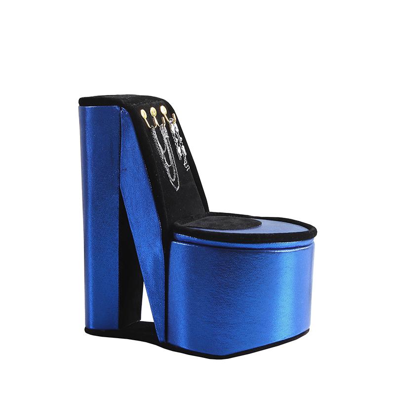 9" In Blue Iridescent Velvet High Heel Shoe Display W/ Hooks Jewelry Box. Picture 1