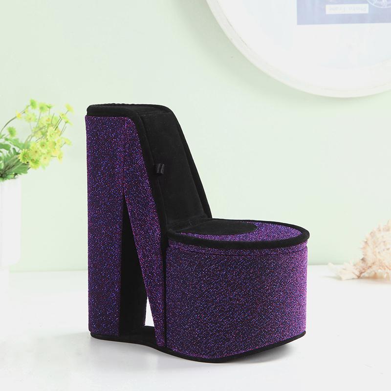 9" In Purple Iridescent Velvet High Heel Shoe Hidden Jewelry Box. Picture 3