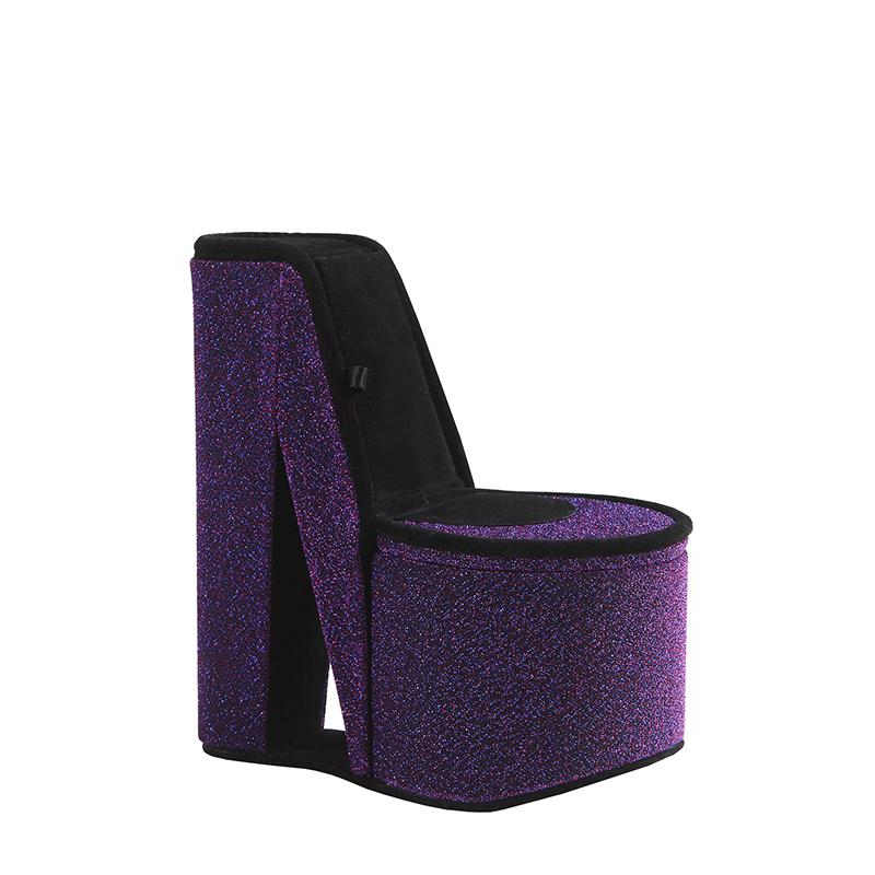 9" In Purple Iridescent Velvet High Heel Shoe Hidden Jewelry Box. Picture 1
