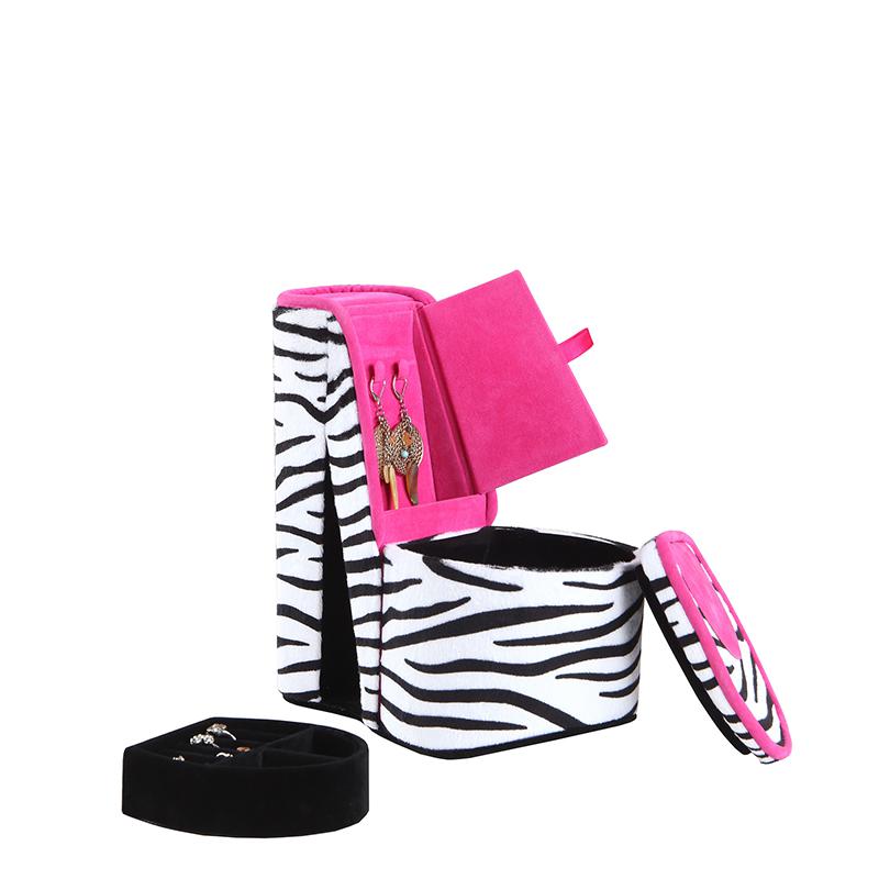 9" In Zebra Print High Heel Shoe Hidden Jewelry Box. Picture 2