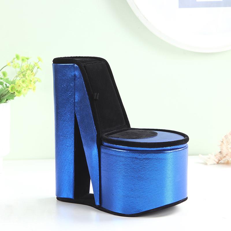9" In Blue Iridescent Velvet High Heel Shoe Hidden Jewelry Box. Picture 3