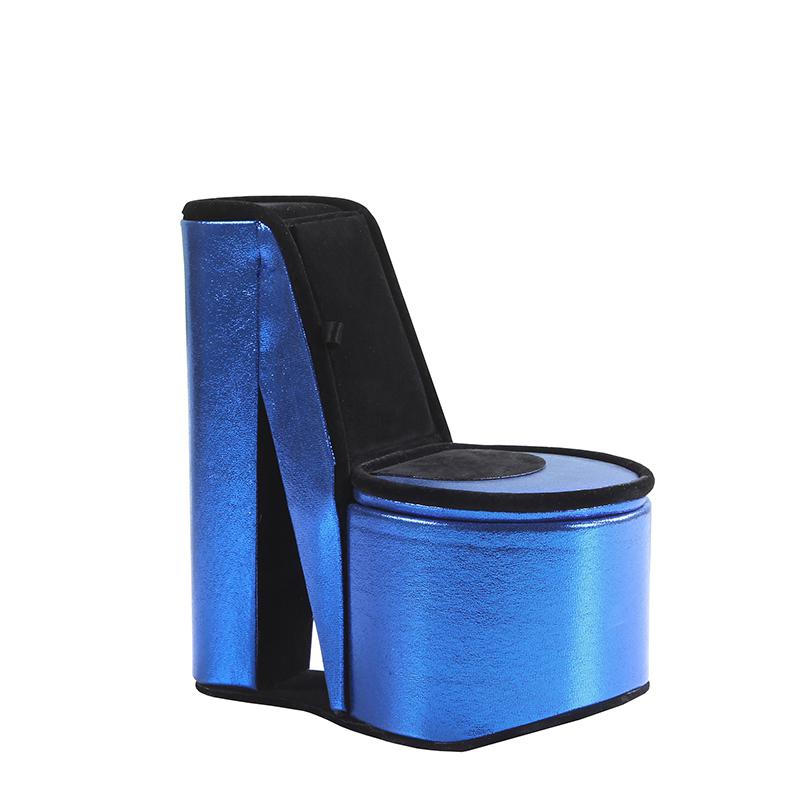9" In Blue Iridescent Velvet High Heel Shoe Hidden Jewelry Box. Picture 1
