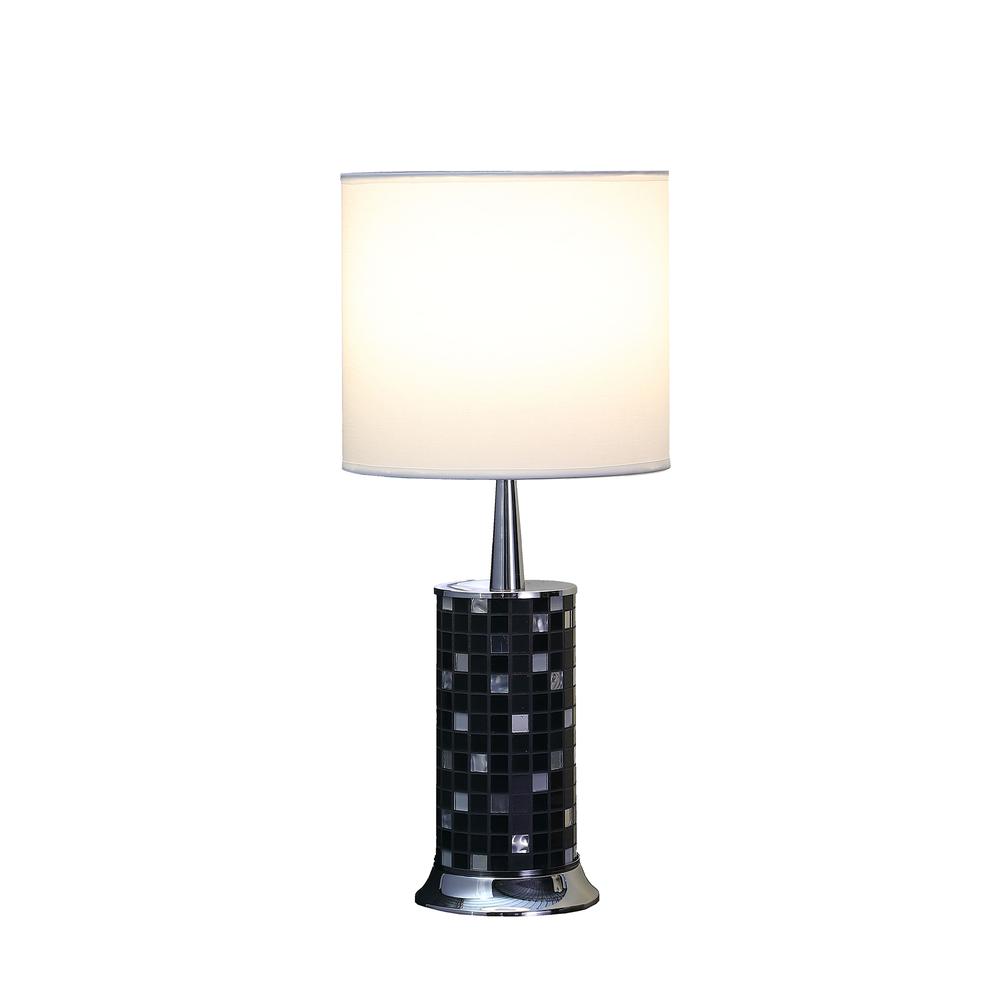 24" JON CHROME BOHEMIAN BLACK GLASS MOSAIC MODERN PILLAR TABLE LAMP. Picture 2